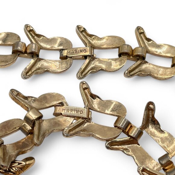 Vintage MARINO Floral Butterfly Link Necklace and Bracelet Set Gold Tone Floral - Picture 7 of 9